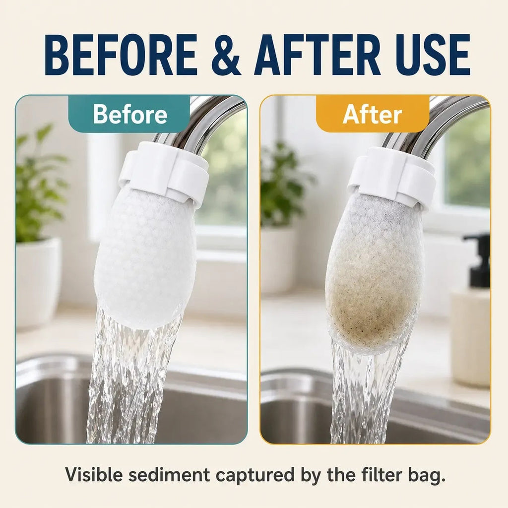 50-Pack Cotton Faucet Filter Bags - Splash-Free, Sediment-Free Water