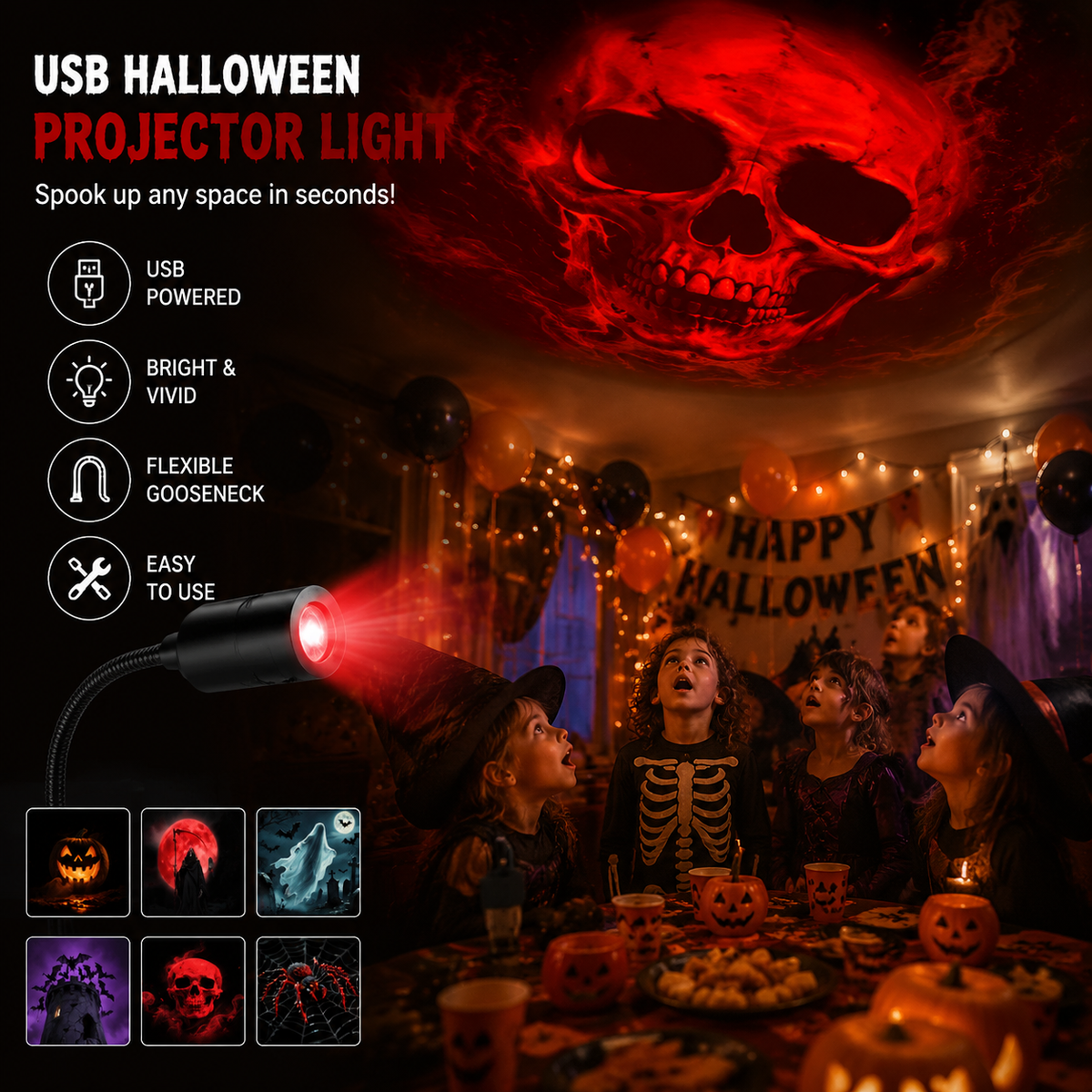 Plug-&-Play HD Star Projector: Halloween 6- Disc Set